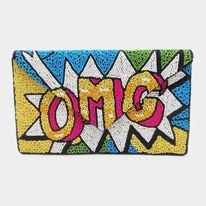 OMG Message Seed Beaded Clutch / Crossbody Bag